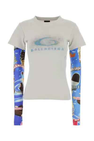 Balenciaga Light Grey Cotton T-shirt In Multi