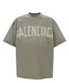 Balenciaga Crew Neck Distressed Neckline Graphic Print In Green