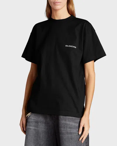 Balenciaga Medium Fit Embroidered Cotton T-shirt In Black,white