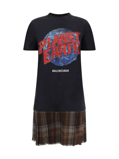 Balenciaga Layered Planet Earth Dresses Multicolor In Black