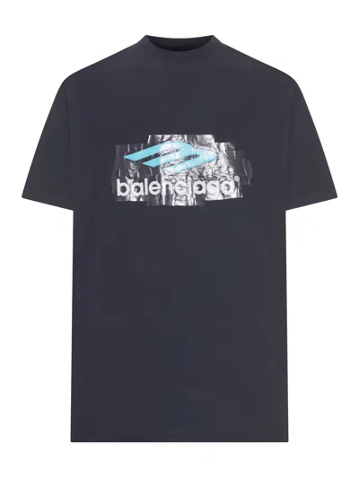 Balenciaga Men T-shirt Oversized Washed 3b Taped Dry In Black