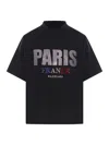 Balenciaga T-shirt Paris Strass Cropped Oversize In Nero In Black