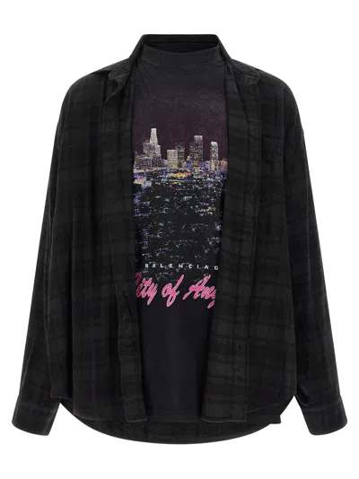 Balenciaga Layered Construction Shirt Featuring Patch Pocket In Black
