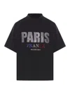 Balenciaga T-shirt Paris Strass Cropped Oversize In Nero