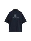 Balenciaga High-collar Black T-shirt With Logo Print In Blue