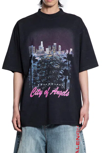 Balenciaga Round Neck Cotton T-shirt In Black