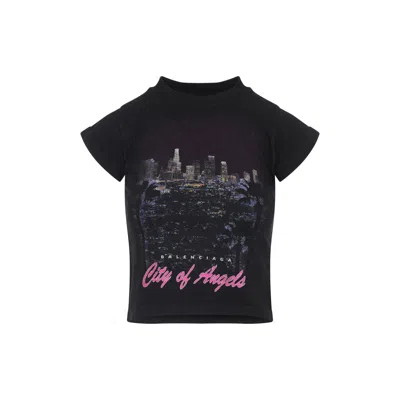 Balenciaga City Of Angels Cropped Printed Stretch-cotton Jersey T-shirt In Multi