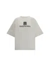 Balenciaga Cotton Tshirt With Logo Print In Gray