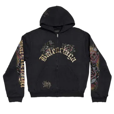 Pre-owned Balenciaga Tacky Tattoo Zip-up Hoodie 'faded Washed Black' | Women's Size L