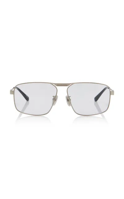 Balenciaga Tag 3.0 Aviator-frame Metal Sunglasses In Metallic