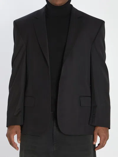 Balenciaga Tailored Jacket In Twill And Jersey In Black