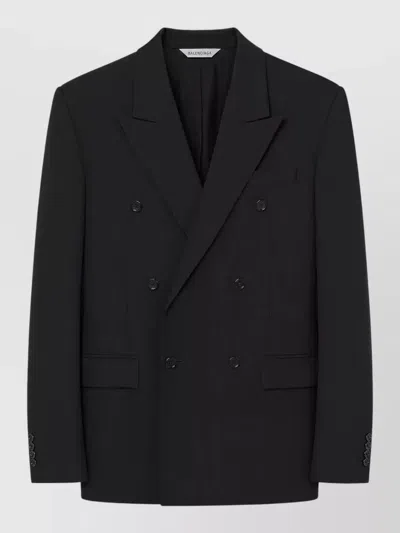 Balenciaga Double-breasted Tailored Wool Twill Jacket In Black