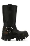 Balenciaga Black Leather Bulldozer Harness Ankle Boots With 8 Cm Plateau Heel In Black