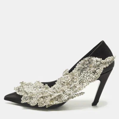 Pre-owned Balenciaga Talon Slash Size 36 Black/silver Satin Pumps