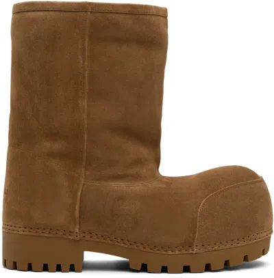 Balenciaga Alaska Low Shearling-lined Suede Boots In Brownwhite