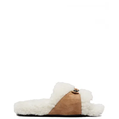 Balenciaga Tan & Off-white Furry Slides In 9043 Off Wht/camel