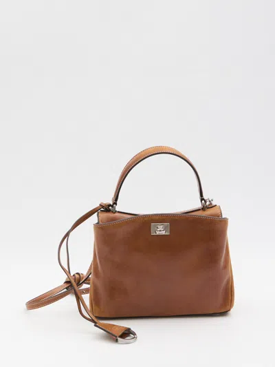 Balenciaga Tan Cowboy Lamb Leather Rodeo Top Handle Shoulder Bag In Brown