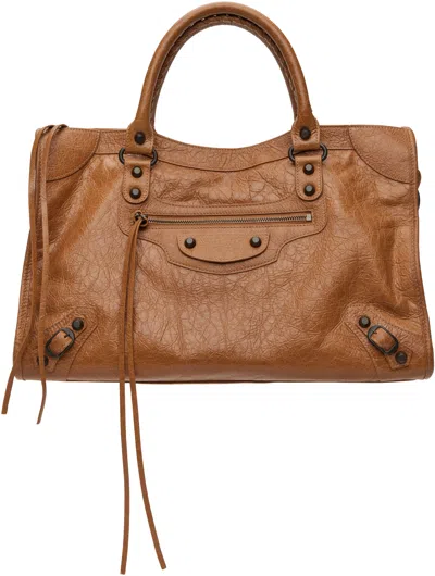 Balenciaga Le City Medium Crinkled Leather Top-handle Bag In Brown