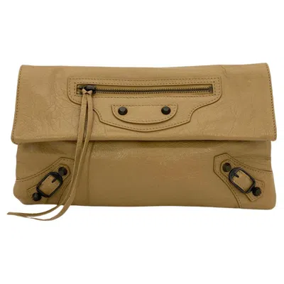 Pre-owned Balenciaga Tan Leather City Envelope Clutch With Mirror In Brown