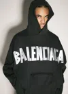 Balenciaga Black Hoodie With Logo Lettering On The Front And Logo Print On The Back In Cotton Man In Black