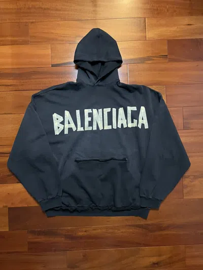 Pre-owned Balenciaga Tape Hoodie In Washed Black