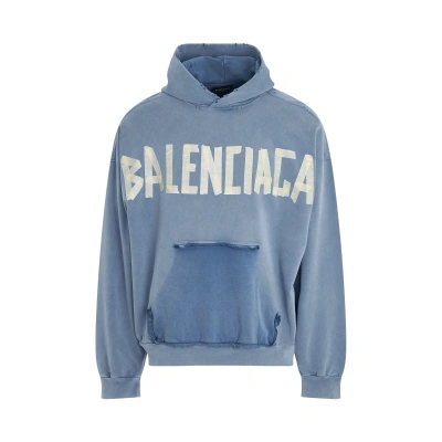 Balenciaga Tape Type Ripped Pocket Hoodie In Blue