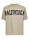 Balenciaga Men Beige Tape Type Medium Fit T-shirt