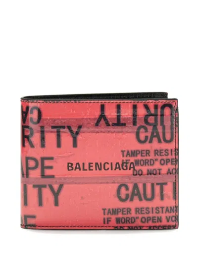 Balenciaga Tape-print Leather Wallet In Pink