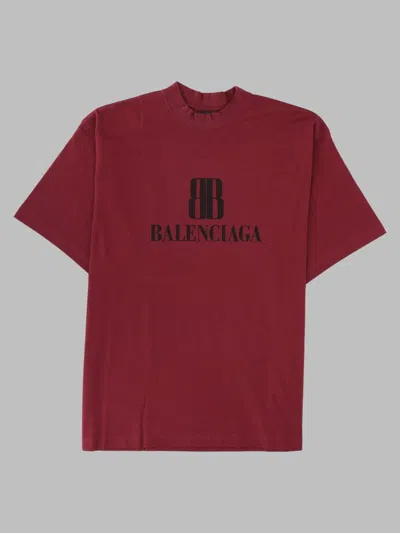 Balenciaga Tape Type Cotton Unisex T-shirt In Burgundy