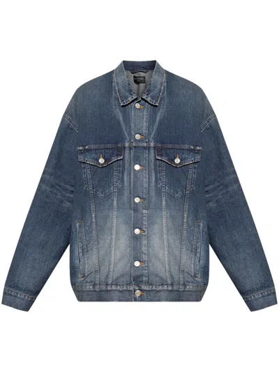 Balenciaga Tape Type Oversized Denim Jacket In Grey