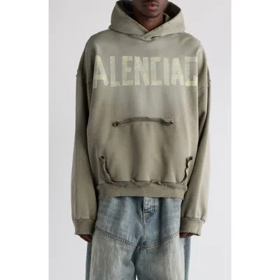 Balenciaga Cotton Hooded Sweatshirt In Military Green