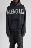 Balenciaga Black Hoodie With Logo Lettering On The Front And Logo Print On The Back In Cotton Man In Faded Washed Black