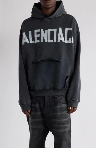 BALENCIAGA BALENCIAGA TAPE TYPE RIPPED POCKET LARGE FIT FLEECE HOODIE