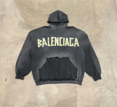 Pre-owned Balenciaga Tape Type Ripped Pocket Oversized Hoodie In Blue