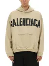 Balenciaga Tape Type Ripped Pocket Large Fit Fleece Hoodie In Neutral