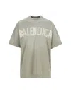 Balenciaga Crew Neck Distressed Neckline Graphic Print In Green