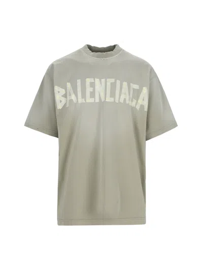 Balenciaga "tape Type" T-shirt In Green