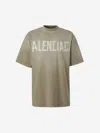 Balenciaga Crew Neck Distressed Neckline Graphic Print In Military Green