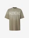 Balenciaga Crew Neck Distressed Neckline Graphic Print In Military Green