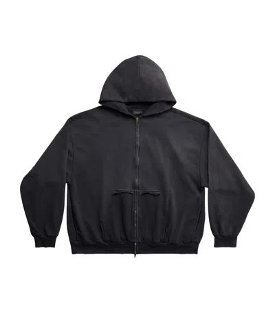 Balenciaga Tape Type Zip-up Hoodie In Black