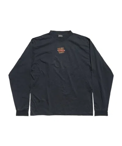 Balenciaga Taped  Back Long Sleeve T-shirt Medium Fit In Faded Black/white/red