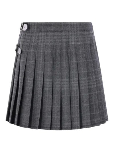 Balenciaga Tartan-patterned Skirt In Gray