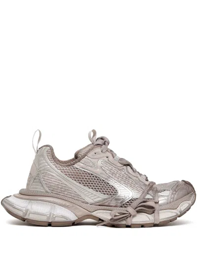 Balenciaga Taupe Lace Up Mix Sneakers In Grey