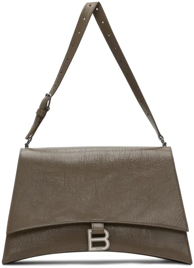 Balenciaga Taupe Medium Crush Sling Bag In Green