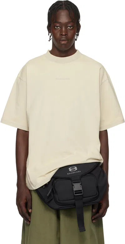 Balenciaga Taupe 'new  Back' Medium Fit T-shirt In Fade Cment Gry/tonal