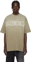 Balenciaga Crew Neck Distressed Neckline Graphic Print In Army Green