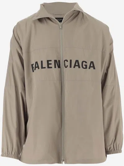 Balenciaga Grey Logo-print Zip-up Windbreaker In Taupe
