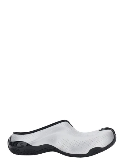 Balenciaga Tech Fabric Logo Number Mule Flats With Oversized Round Upturned Toe In White