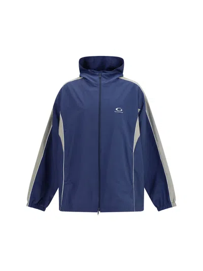 Balenciaga Technical Satin Track Jacket In Blue