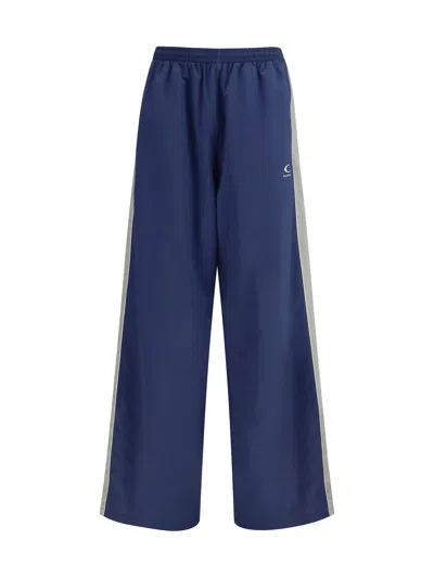 Balenciaga Technical Satin Track Pants In Blue